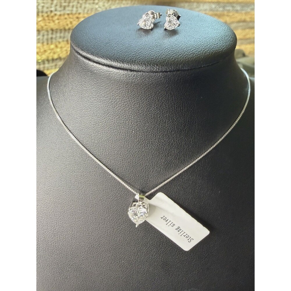 New 925 Sterling Silver Italy Heart Moissanite Necklace Earrings Set